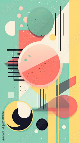 Fototapeta A visually striking Memphis style poster that captivates with its bold colors, geometric shapes, and playful patterns, showcasing the unique and energetic aesthetic of the iconic design movement
