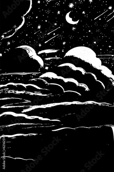 Obraz Starry night evokes a sense of celestial fascination. The night sky unfolds before our eyes as a vast dark canvas, adorned with pinpoint lights