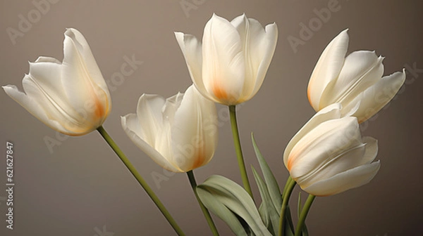 Obraz white tulips on black background