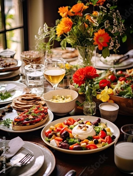 Fototapeta a shot of a table set for a healthy meal, generative ai