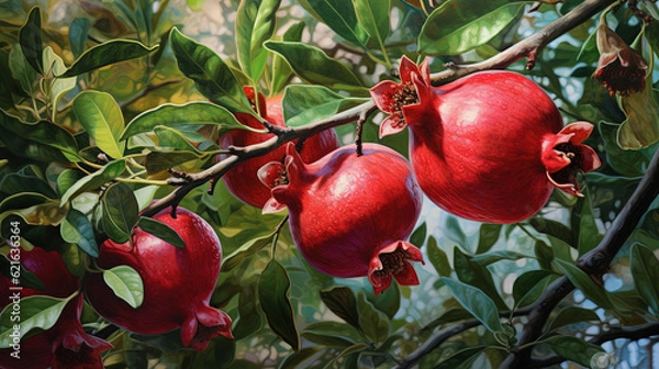 Fototapeta  a painting of pomegranates hanging from a tree.  generative ai