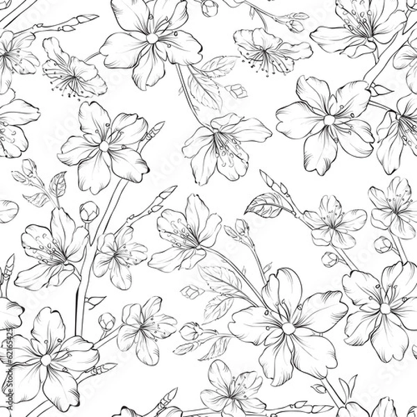 Fototapeta Cherry blossom seamless pattern.