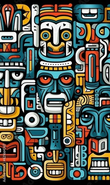 Fototapeta Abstract Tiki Face Design Pattern Phone Wallpaper Background