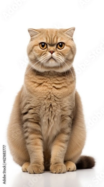 Fototapeta Scottish Fold cat sitting on white background