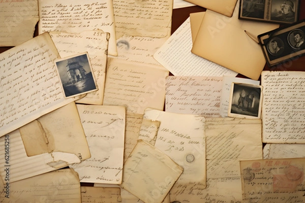 Obraz old letters, handwritings, vintage postcards, ephemera