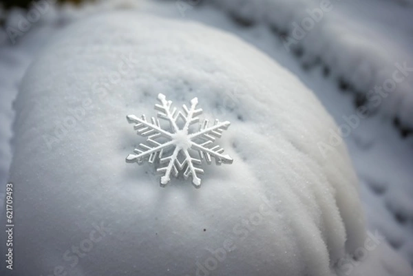 Obraz Close-up of a snowflake on a garden gnome