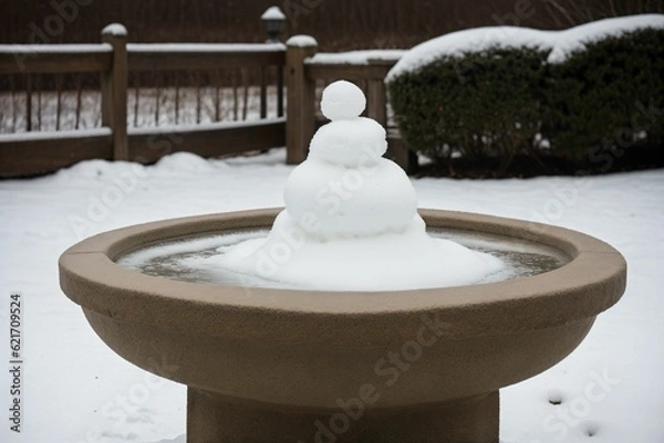 Obraz Snow on an old stone bird bath