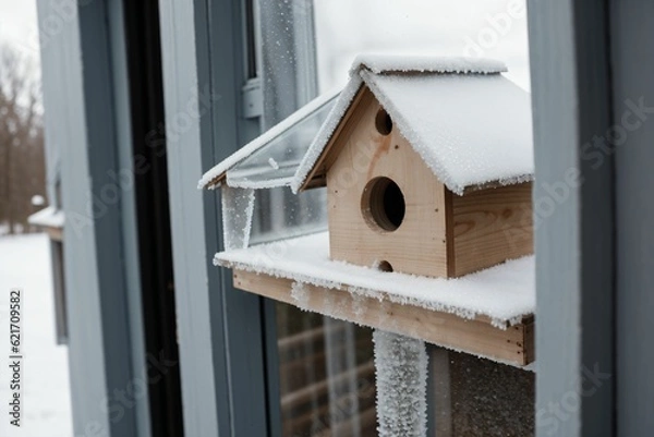 Obraz Detail of frost on a birdhouse window