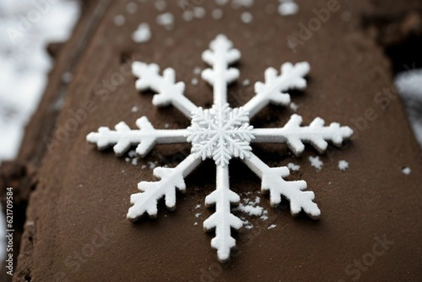 Obraz Close-up of a snowflake on a rusty hinge