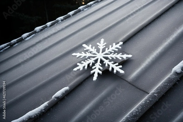 Fototapeta Close-up of a snowflake on a tin roof