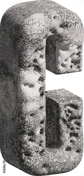 Fototapeta  3d stone letter C with a rough textured background png.