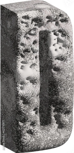 Fototapeta  3d stone letter D with a rough textured background png.