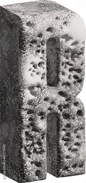 Fototapeta  3d stone letter R with a rough textured background png.