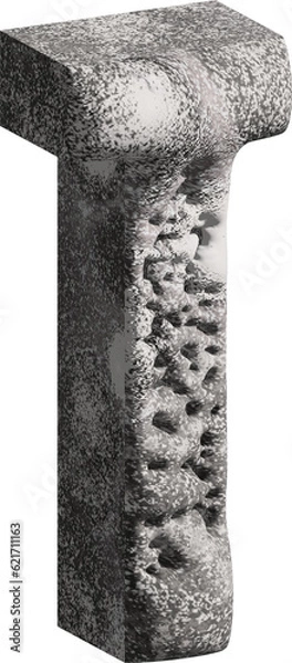Fototapeta  3d stone letter T with a rough textured background png.