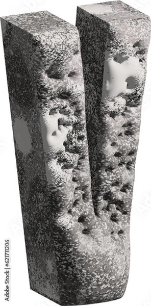 Obraz  3d stone letter V with a rough textured background png.