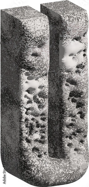 Fototapeta  3d stone letter U with a rough textured background png.