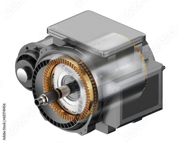 Fototapeta Ghost effect of Single Electric Vehicle Motor on white background. Generic design. Isometric view. 3D rendering illustration.