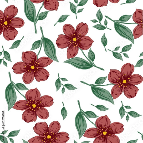 Obraz Flowers with leaf seamless pattern