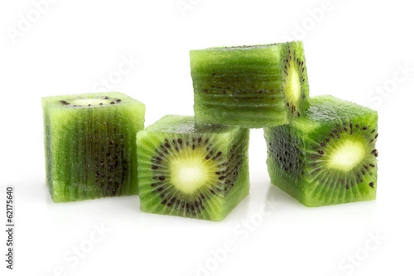 Fototapeta Cubes of kiwi on a white background