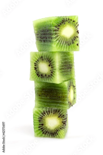 Fototapeta Tower of cubes of kiwi on a white background