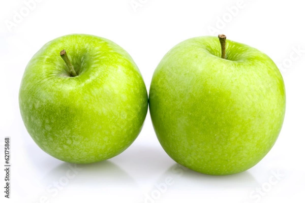 Obraz Two green apples on white background