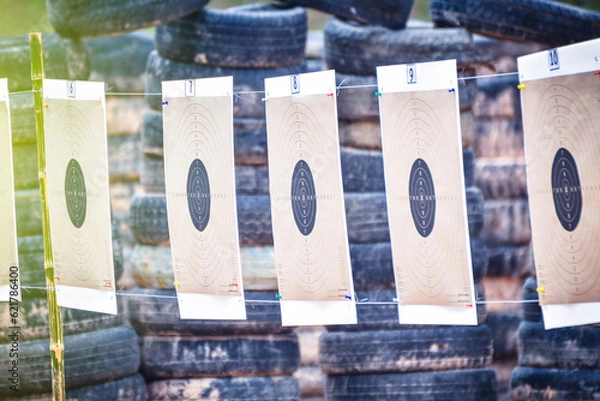Obraz A target sheet set for shooters in the shooting range.
