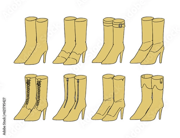 Fototapeta 黄色のブーツのイラストセット