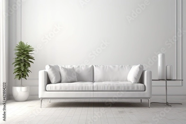 Fototapeta Couch mockup on a white background with metal legs . Generative AI