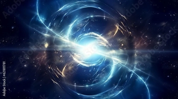 Fototapeta Niebieska i biała mgławica w przestrzeni ze słońcem i gwiazdami. .Planets i galaktyki w kosmosie pokazują piękno eksploracji przestrzeni. Abstrakcyjne tło fraktalne. 3D Digital Artwork Graphic Astrology Magic