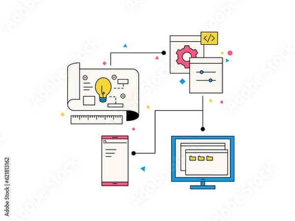 Obraz UI UX Illustration Design User Interface Experience Wireframe Layouting Figma Userflow Website Mobile App Screen Desktop Dashboard Computer Laptop Phone Tablet Responsive