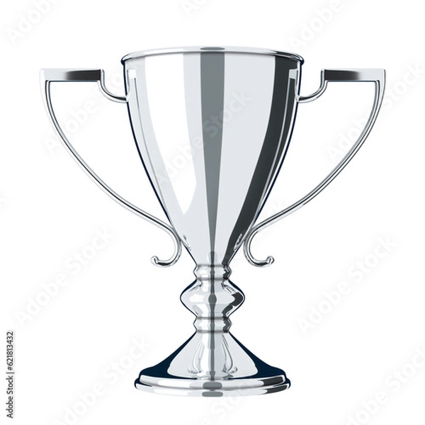 Obraz Silver trophy cup isolated on white background. Victory, best product, service or employee, second place. Png clipart isolated on transparent background