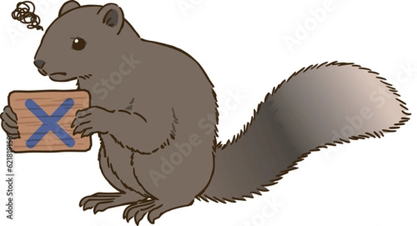 Fototapeta バツマークを描いた看板を持つタイワンリス