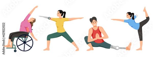 Obraz Illustration of men and women practicing yoga pose exercises