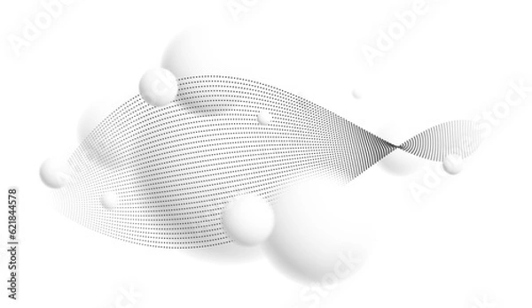 Obraz Light and soft 3D defocused spheres with particles wave flow vector abstract background, relaxing ambient theme with white balls in levitation, atmospheric wallpaper.