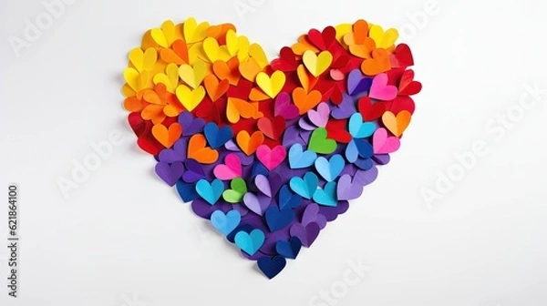 Fototapeta colorful heart made of splashes, LGBTQ Rainbow made out of hearts with white background