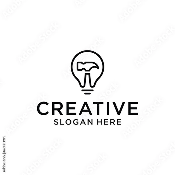 Obraz Hammer light bulb logo design concept
