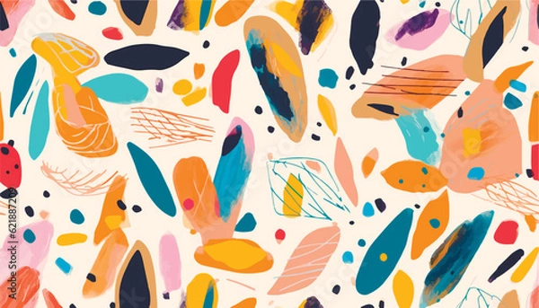 Fototapeta Hand drawn cute abstract pattern. Modern collage seamless pattern. Fashionable template for design.