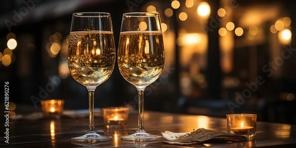 Fototapeta Close-Up Photograph of Wine Glass with bokeh blurred background