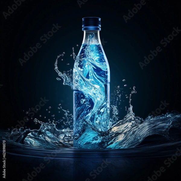 Fototapeta a bottled water surrounded by swirling energy in blue and white created by generative AI