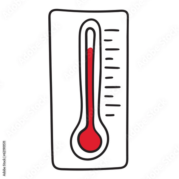 Fototapeta Vector icon of a meteorological thermometer in doodle style for measuring air temperature. Isolated hand drawn illustration.