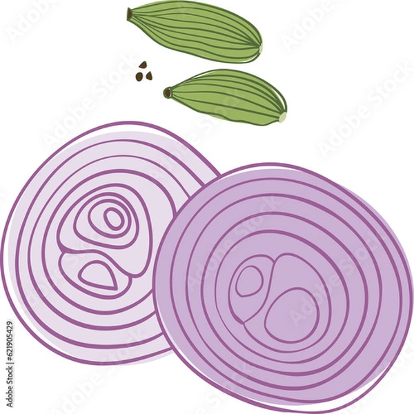 Obraz red onion slice with green cardamom .