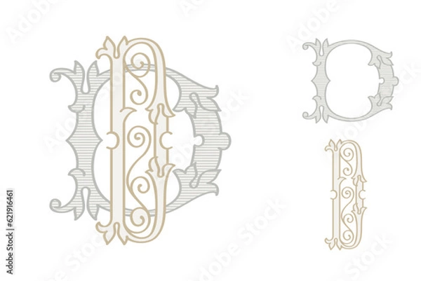 Obraz D letter wedding monogram creator kit. Elegant historical style alphabet for party invitations. This set includes Wide and Narrow capitals for your own emblem. Find full set in my profile.