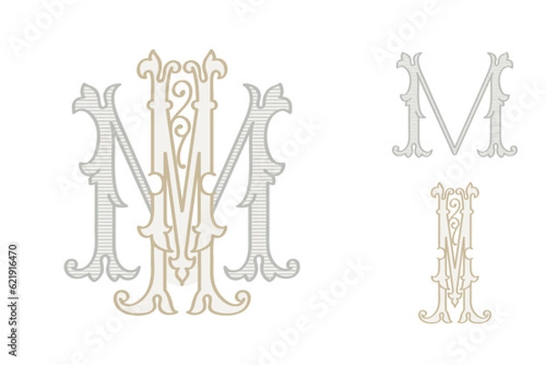 Obraz M letter wedding monogram creator kit. Elegant historical style alphabet for party invitations. This set includes Wide and Narrow capitals for your own emblem. Find full set in my profile.