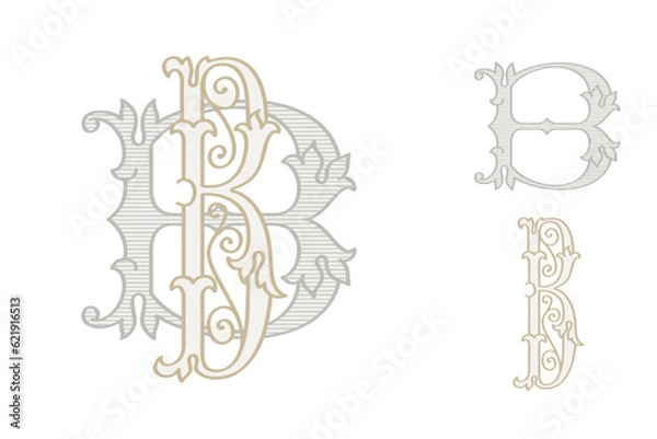 Obraz B letter wedding monogram creator kit. Elegant historical style alphabet for party invitations. This set includes Wide and Narrow capitals for your own emblem. Find full set in my profile.