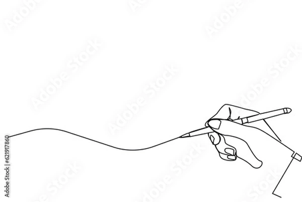 Fototapeta One line hand writing continuous line drawing hand with pen line art illustration