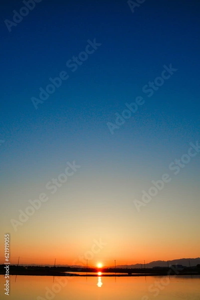 Obraz 朝日と越後平野（新潟県）