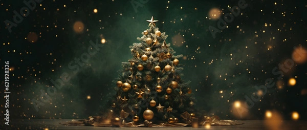 Obraz Beautiful Christmas Tree, background, lights, sparkles, stars, star, green