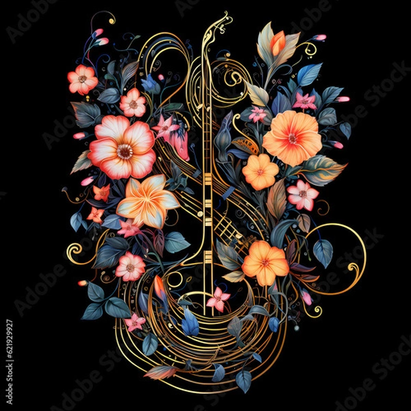 Obraz Musical notes intertwined with flowers