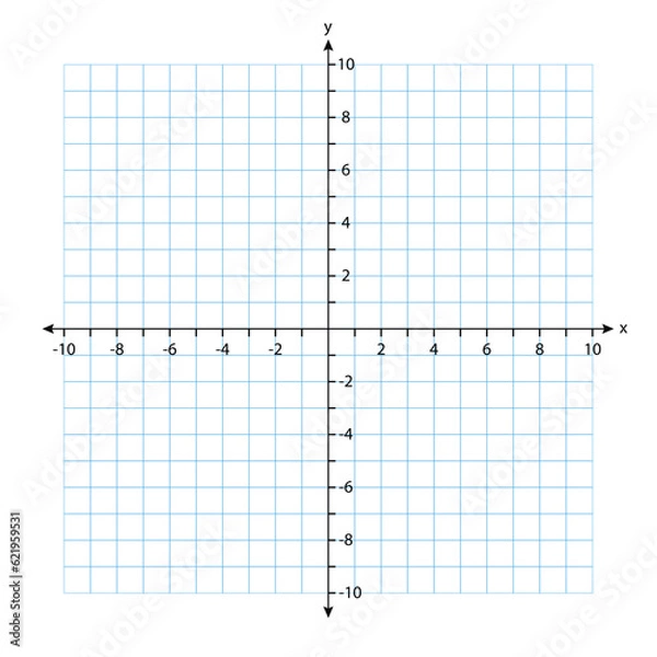 Fototapeta The blank system graph in two dimensions. Rectangular orthogonal coordinate plane with axes X and Y on squared grid. Math scale template. Vector  isolated on white background.