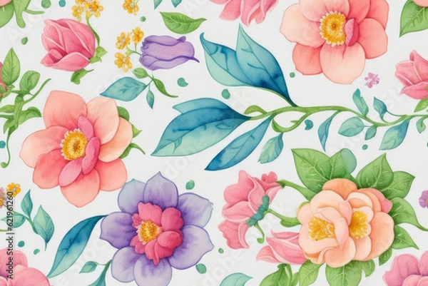 Fototapeta flowers watercolor background, generative ai